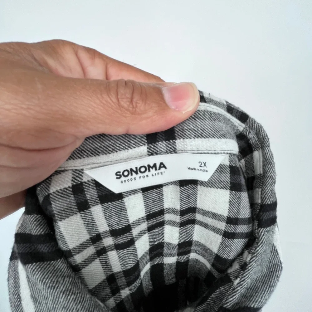 Sonoma Black White Plaid Flannel Shirt Womens 2X Fall Casual Classic Cabincore - Picture 5 of 11